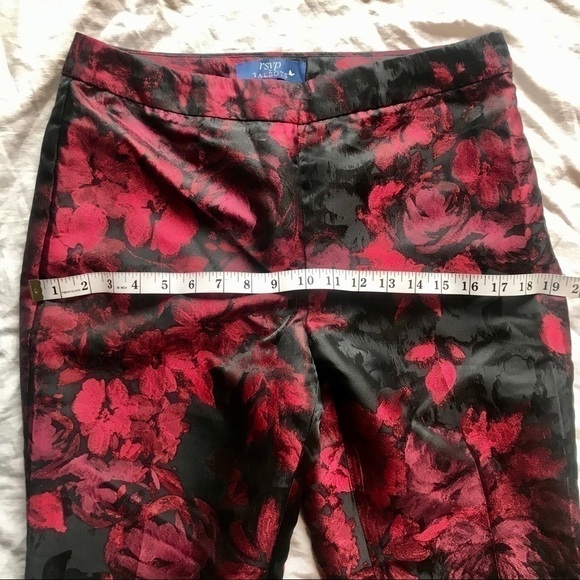 Gothic Glam Satin Trousers Red Floral Print Ankle Holiday Party - Picture 7 of 10